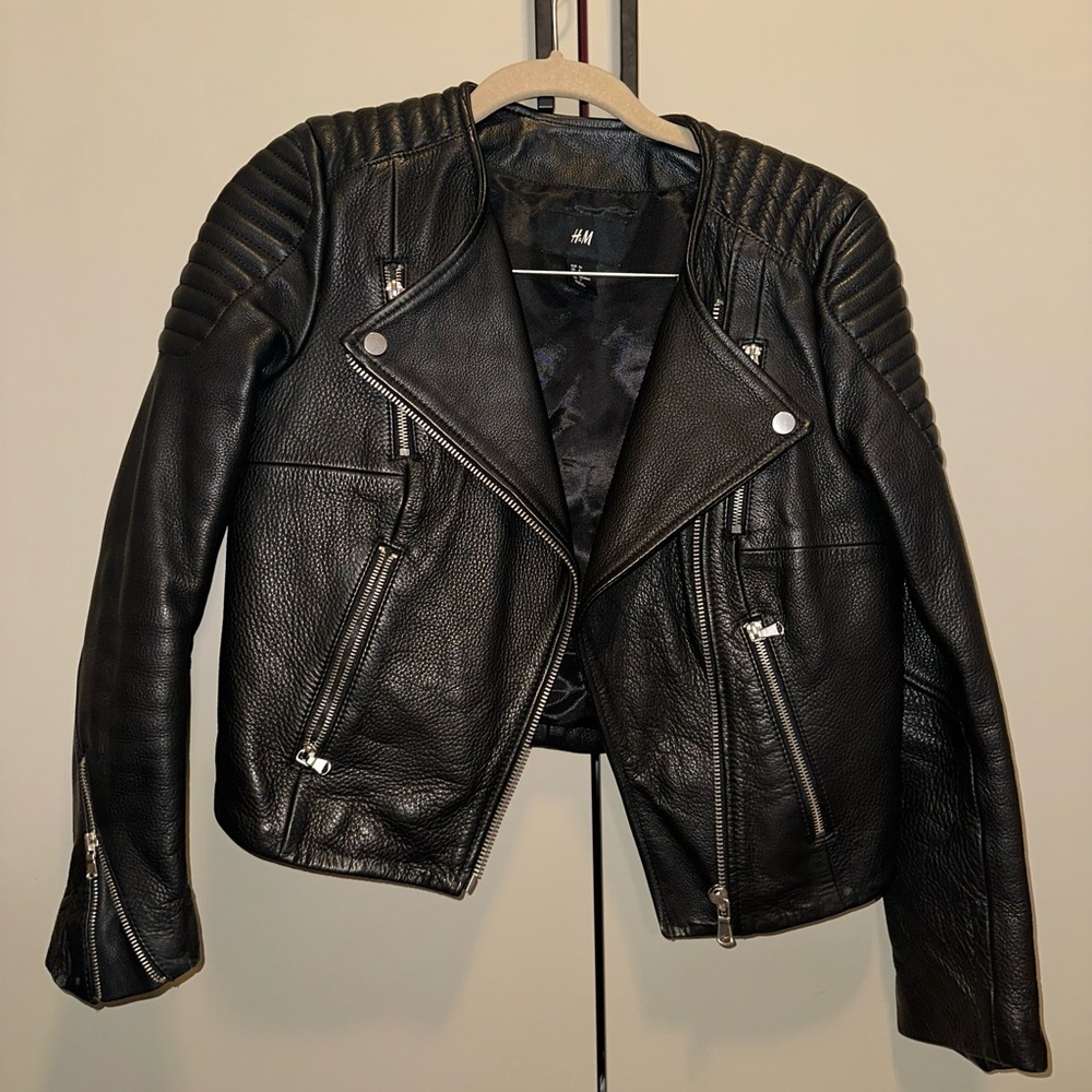 NWOT H&M Studio Genuine Leather Black Jacket Size 6 - Picture 4 of 8